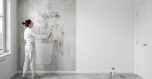 Bathroom wall with anti-mould paint applied in humid South Coast NSW home